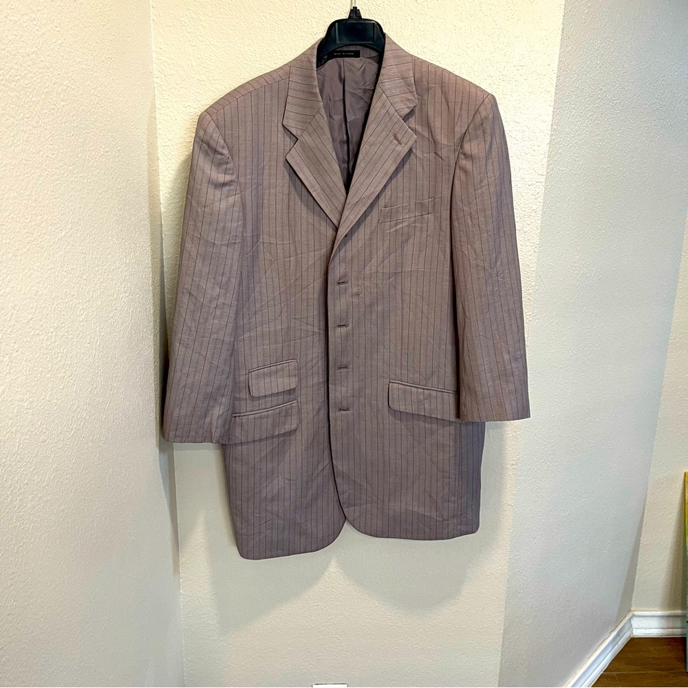 Milano Moda Men's 42R 5 Button Blazer Gray W/ Purpal Pinstriped